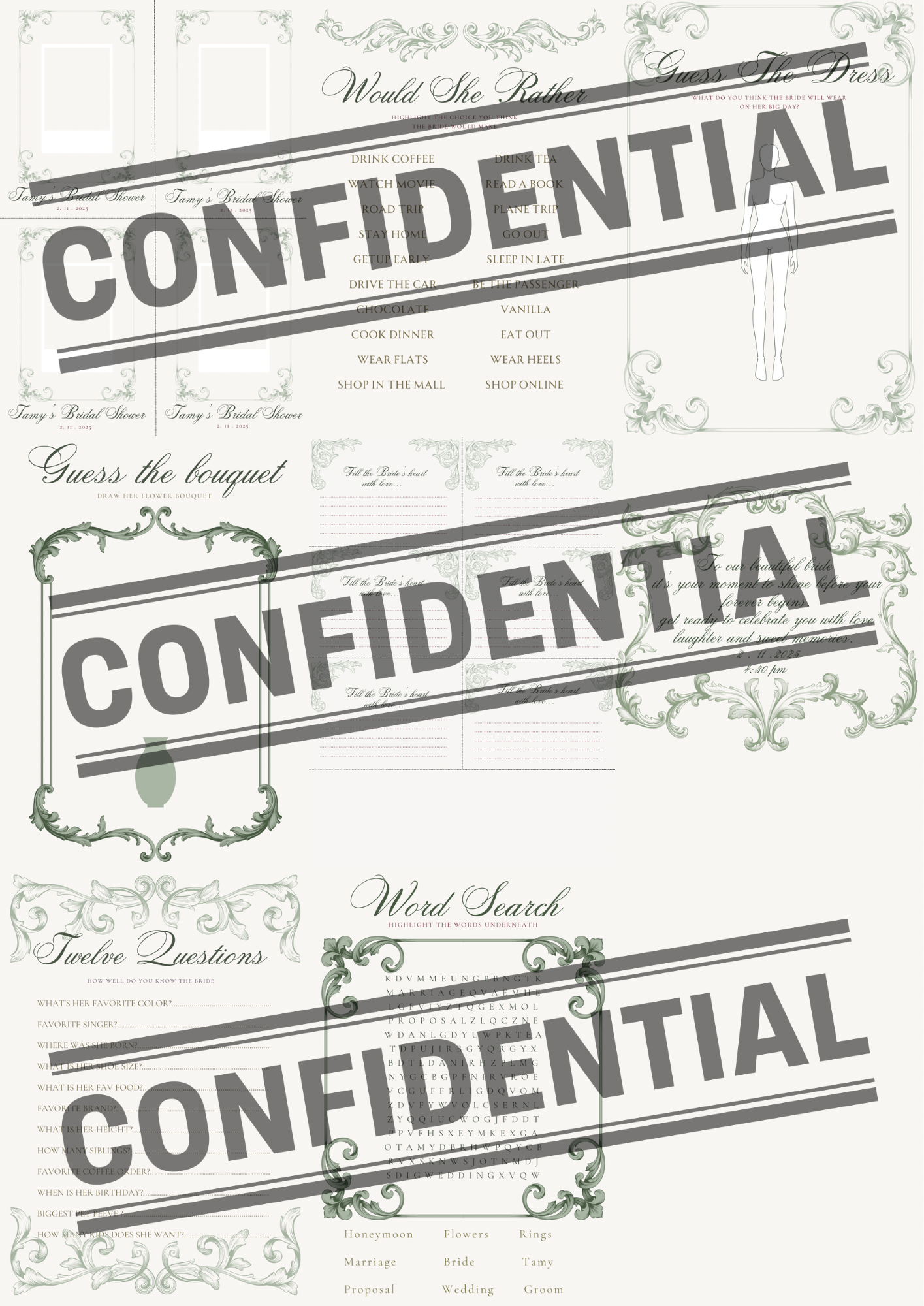 Ethereal moments - bridal shower activities pack ￼