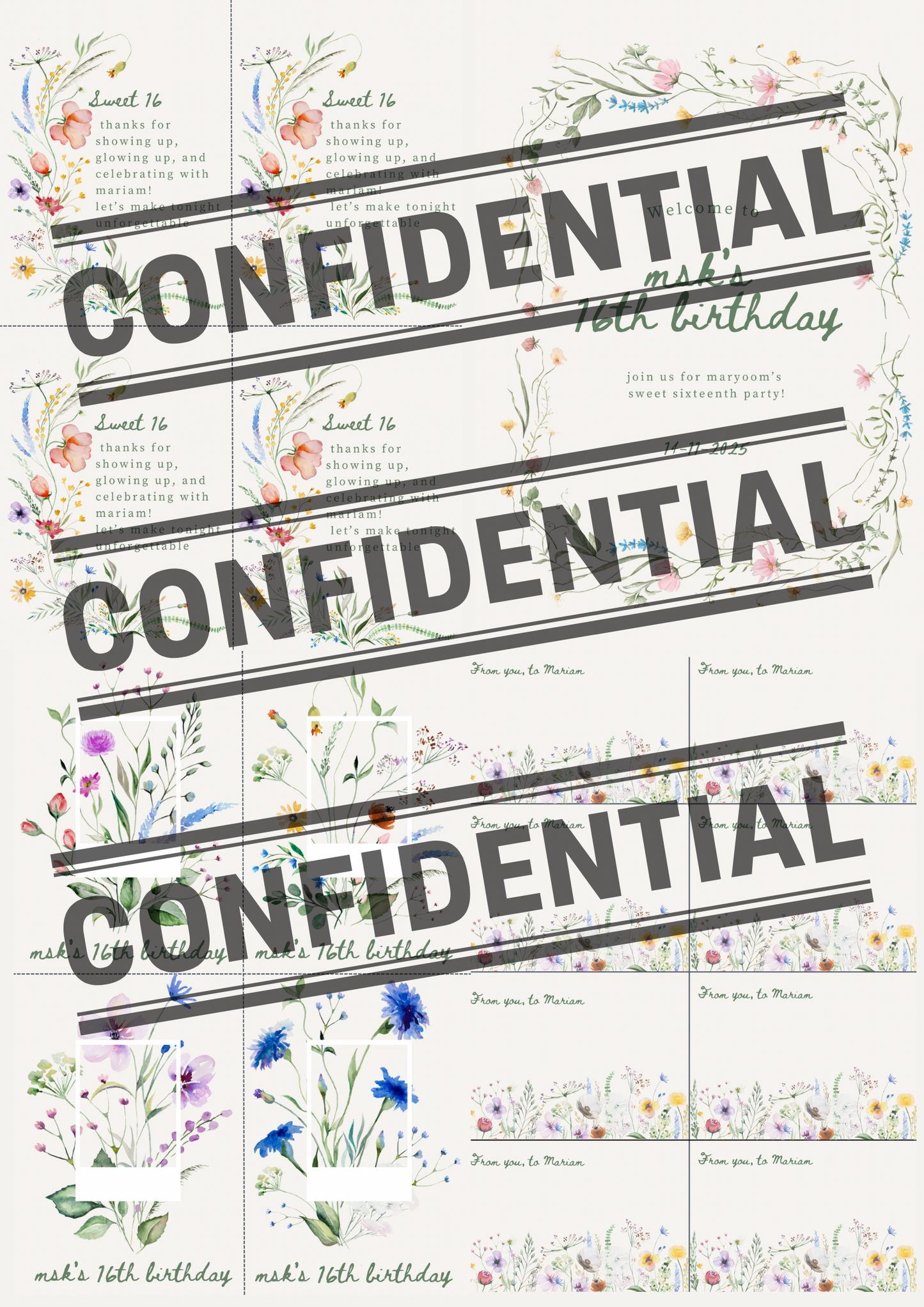 Floral watercolor birthday design - digital download